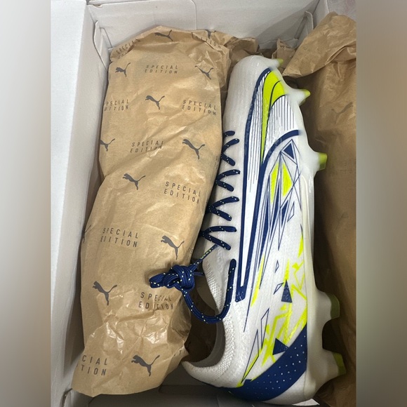 Puma Cp10 X Ultra Ultimate Firm GroundAg Soccer Cleats Mens White Blue - Picture 4 of 6